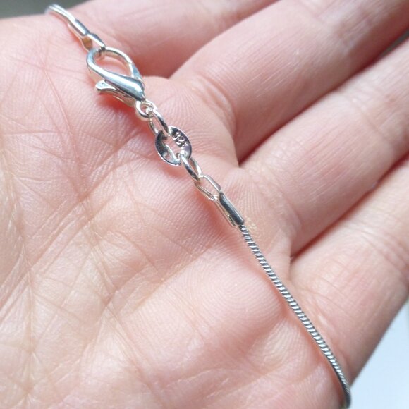 Sterling silver snake chain necklace w/ cubic zirconia rhinestones puffed heart - Picture 8 of 14